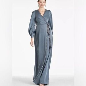 Sachin + Babi Gunmetal Long Sleeve Gown Size 8
